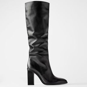 Zara black leather heeled boots